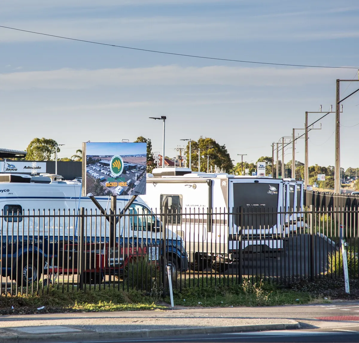 CSG LED outdoor hire trailer screen at a caravan dealership